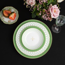 Wholesale Green Stripe Charger Plates Sets Dinnerware Fine Bone China Bohemian Mandala Dinner Plate with Gold Rim for Wedding