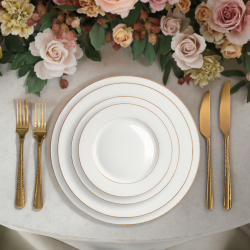 Fine Bone China Hotel Collection Plates Elegant White Gold Trim Dinner Plates Wedding Charger Plates