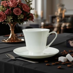 Custom Flower Shape Arabic Tea Cup and Saucer Set Fine Bone China Stylish Turkish Teacup and Plate 240ml White Coffee Cup