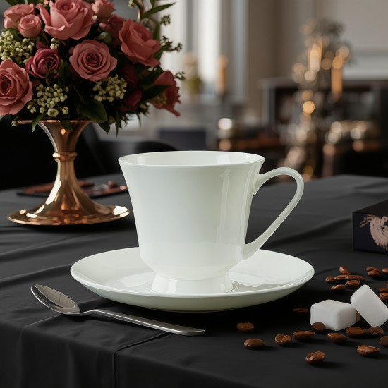Custom Flower Shape Arabic Tea Cup and Saucer Set Fine Bone China Stylish Turkish Teacup and Plate 240ml White Coffee Cup