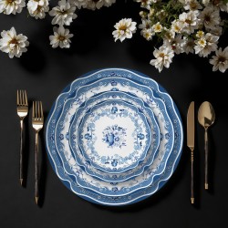 Fine Dining Restaurant Blue and White Plates Vintage English Floral Dinner Set for Wedding Elegant Bone China Dishes Plate