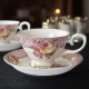 Wholesale Pink Rose Tea Cups and Saucer Set Vintage Fine Bone China Floral Teacup and Coffee Cup with Gold Rim