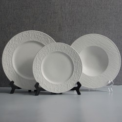 Wholesale White Stone Texture Plates for Catering Creative Embossed Steak Dinner Plate Ceramic Dessert Plate for Restaurant