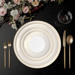 Luxury Gold Line Arabic Charger Plates Fine Bone China Wedding Underplates Gold Rimmed Ceramic Dinner Dishes Plates for Hotel
