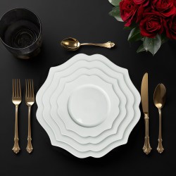 Custom Unique Floral Shape Charger Plate for Wedding Fine Bone China Decorative Scalloped Dinner Plates for Events