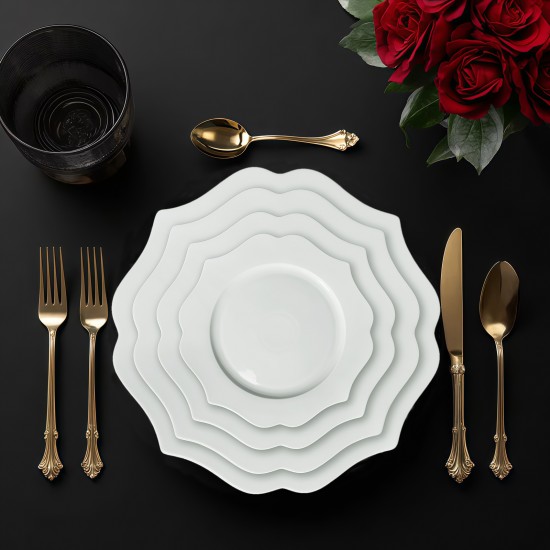 Custom Unique Floral Shape Charger Plate for Wedding Fine Bone China Decorative Scalloped Dinner Plates for Events
