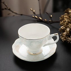 Luxury English Bone China Tea Cup and Saucer Set Beautiful Floral Teacup and Coffee Cup with Gold Trim