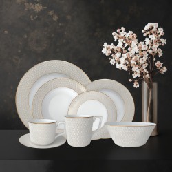 Customizable Luxury Dinner Set for Royal Bone China Gold Rim Dinnerware Ceramic Cups Plates and Bowls Tableware Set