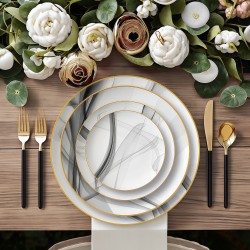 Luxury Gold Rimmed Charger Plates Crockery Wholesale Bone China Dish Plates for Hotel Wedding Assiettes En Porcelaine En Gros