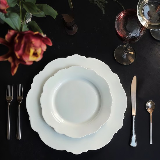 Wholesale White Scalloped Edge Wedding Plates Bone China Lotus Leaf Dinner Dishes Ceramic Lace Charger Plate