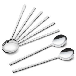 Stainless Steel Korean Style Long Spoon Black Silver Gold Metal Round Tablespoon Salad Serving Spoon
