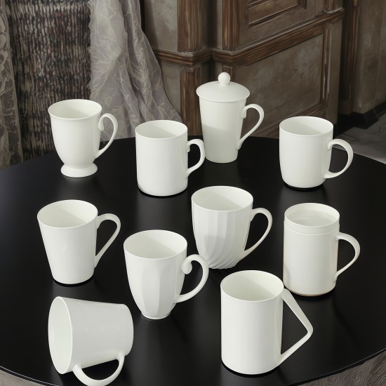 Modern Fancy Bone China Coffee Mugs Factory Custom Printing White Ceramic Drinkware Cup for Gift