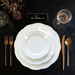 Fine Bone China Lotus Flower Shaped Plate White Scalloped Charger Plates for Wedding Party Ceramic Petal Dinner Plates Set