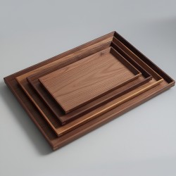 Custom Rectangular Wood Tea Tray Dessert Bread Breakfast Serving Trays Set Black Walnut Wooden Snack Tray