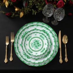 Custom Green Floral Charger Plates for Wedding Fine Bone China Green and White Dinner Plates Sets Dinnerware