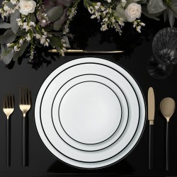 Customizable Black Rim Charger Plates for Wedding Bone China White and Black Dinner Dishes Black Trim Ceramic Dinnerware