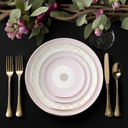 Factory Wholesale Pink Charger Plates with Gold Rim Fine Bone China Dinner Dishes Plates Ceramic Bohemian Style Wedding Plates
