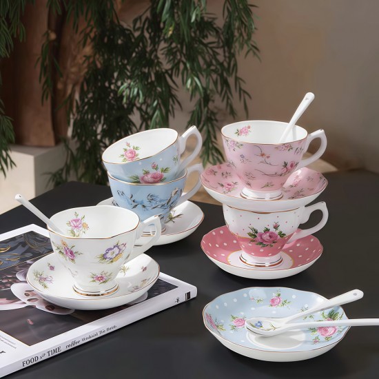Factory Customised Floral Tea Cups and Saucer Set Fine Bone China Personalized Printing/Logo Arabic Teacup and Coffee Cups